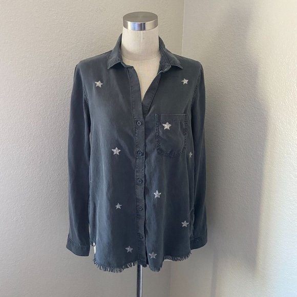 Anthropologie Cloth & Stone Button Down Shirt In Grey Color Sz XS - Picture 2 of 6